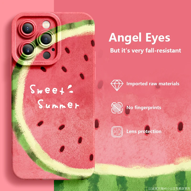 Funda de lujo para iphone 15, 14, 13, 12, 11 Pro Max, X, XR, Xs, funda protectora de silicona avanzada para teléfono móvil, Media sandía