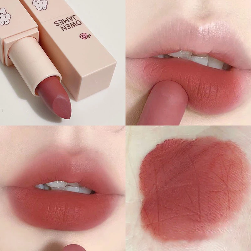 Lápiz labial mate de terciopelo suave, Pintalabios antiadherente de larga duración, textura suave de nube y sedosa, maquillaje de labios de Color Nude