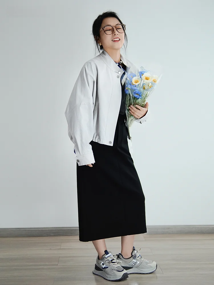 

Женская демисезонная верхняя одежда FUHAO: льняная куртка свободного кроя с воротником-стойкой, устойчивая к сминанию, для повседневной носки