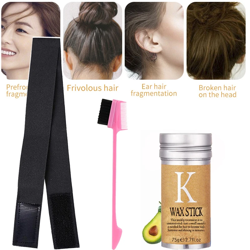 1Pcs Wax Stick For Edge Control With 1Pcs  Hair Brush Comb and 1Pcs Headband Long-Lasting Styling Glue Stick For Broken Hair Edg