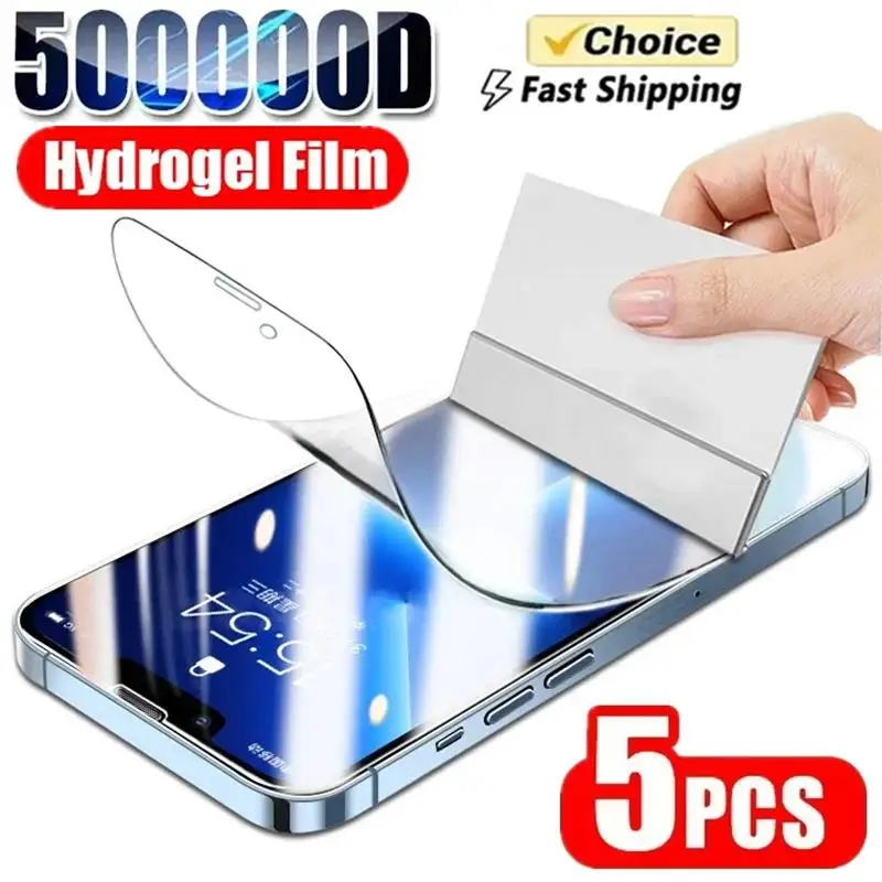 5Pcs Volle Abdeckung Hydrogel Film Für iPhone 13 12 11 14 15 Pro Max Screen Protector Für iPhone 16 Pro XR XS Max 17 8 Plus Nicht Glas