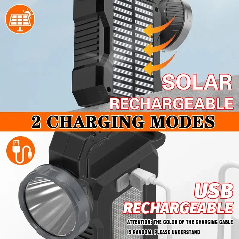 

D9 Portable Powerful USB Rechargeable Flashlight Solar LED Light COB Work Light 4 Gear Charge Mobile Phone Solar Camping Lamp