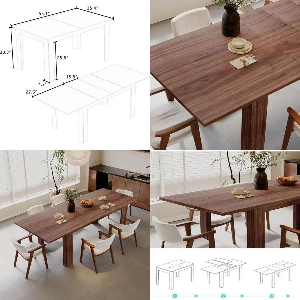 Elegante mesa de comedor rectangular de madera, ampliable para 6-8 invitados, marrón, ideal para la cocina casera