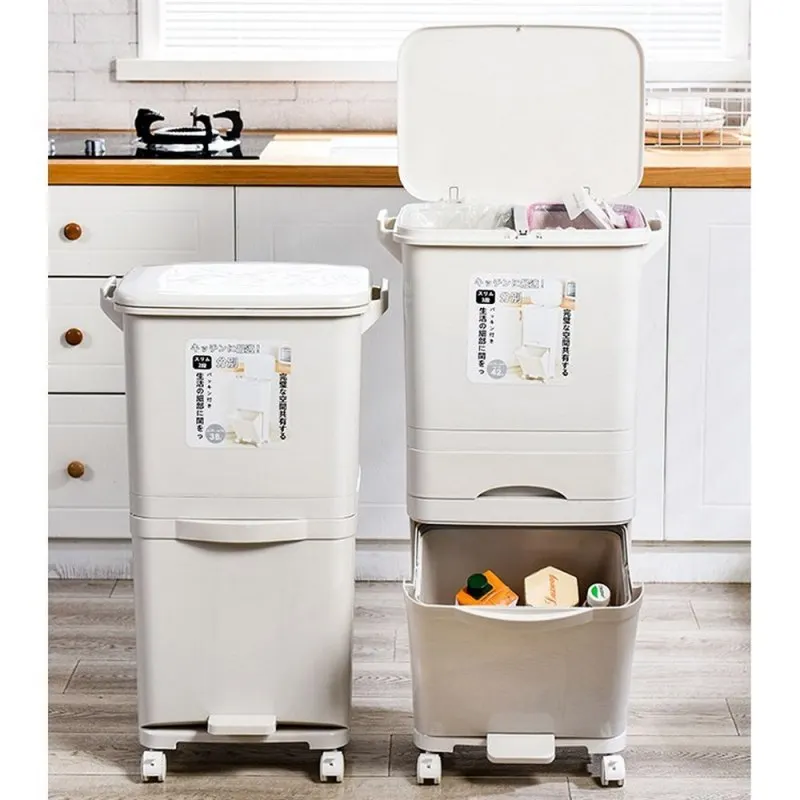 38L-48L With Wheel Trash Can Kitchen Dry And Wet Separation Storage Recycling Garbage Sorting Holder Trash Can for Home Office