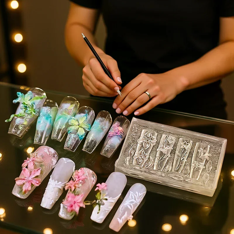 

3D Mold Silicone Nail Art Decorations DIY Flower Design Templates Mold For Nails Jewelry Crafts Transparent Nails Mold Tool