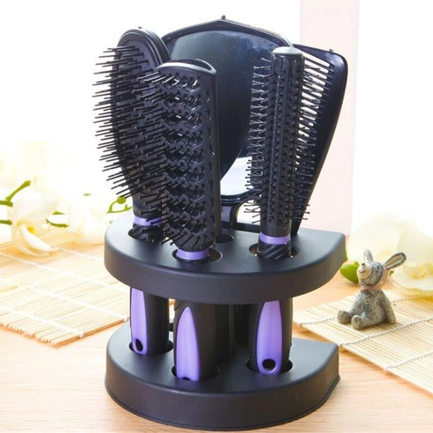 5Pcs Hair Comb Set Hair Styling Tools Hairdressing Combs Set Mirror Professional Salon Products Brush-Blue