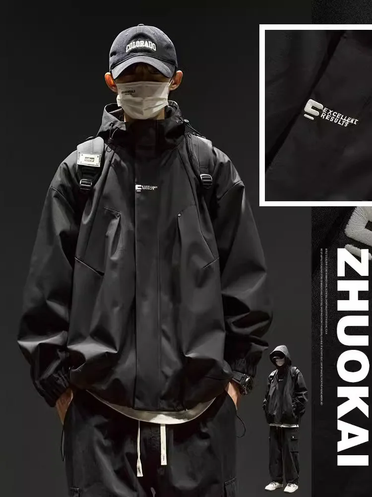 

2025 New Camping Outdoor Jacket Men's Fashion Loose Hooded Mountaineering Wear Men's Spring And Autumn Casual Windbreaker Jacket