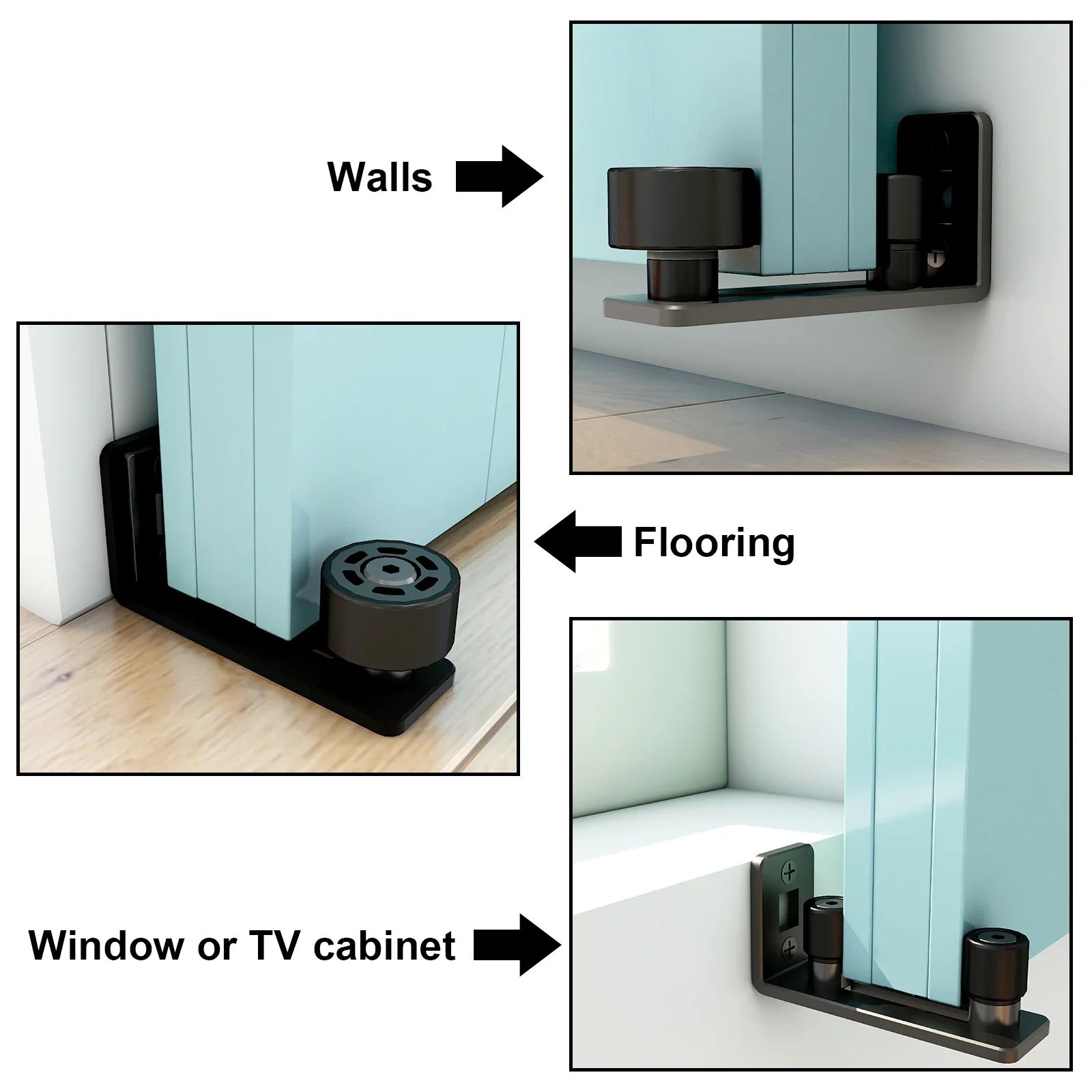 Guida al pavimento a rulli combinata per porte universali nere: liscia, sicura ed elegante