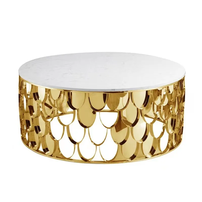 

Light luxury fish scale round living room villa personalized creative small apartment stainless steel Hong Kong-style marble rou