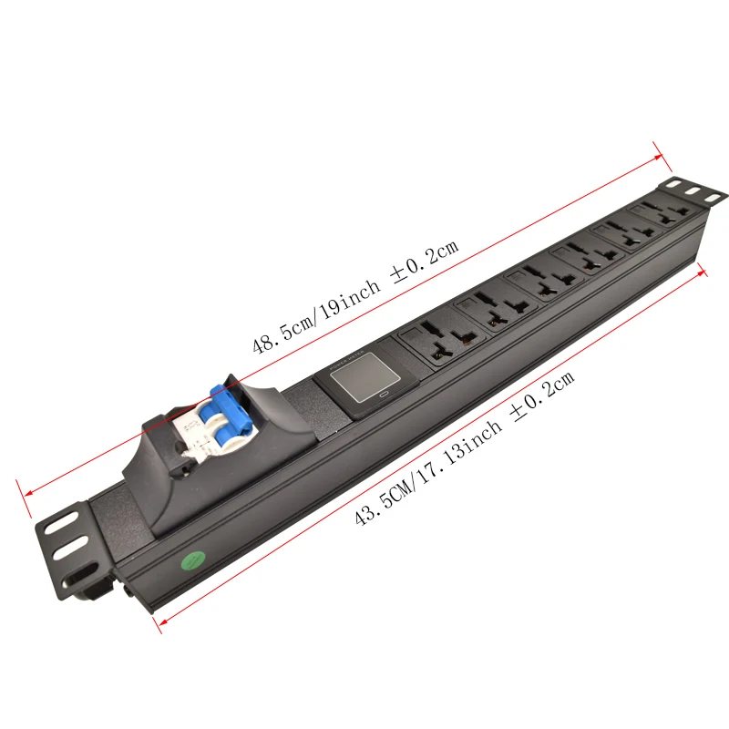 1U 19Inch Engineering Network Cabinet Rack PDU Power Strip with Double Open Air Switch Current Voltage Digital Display Meter