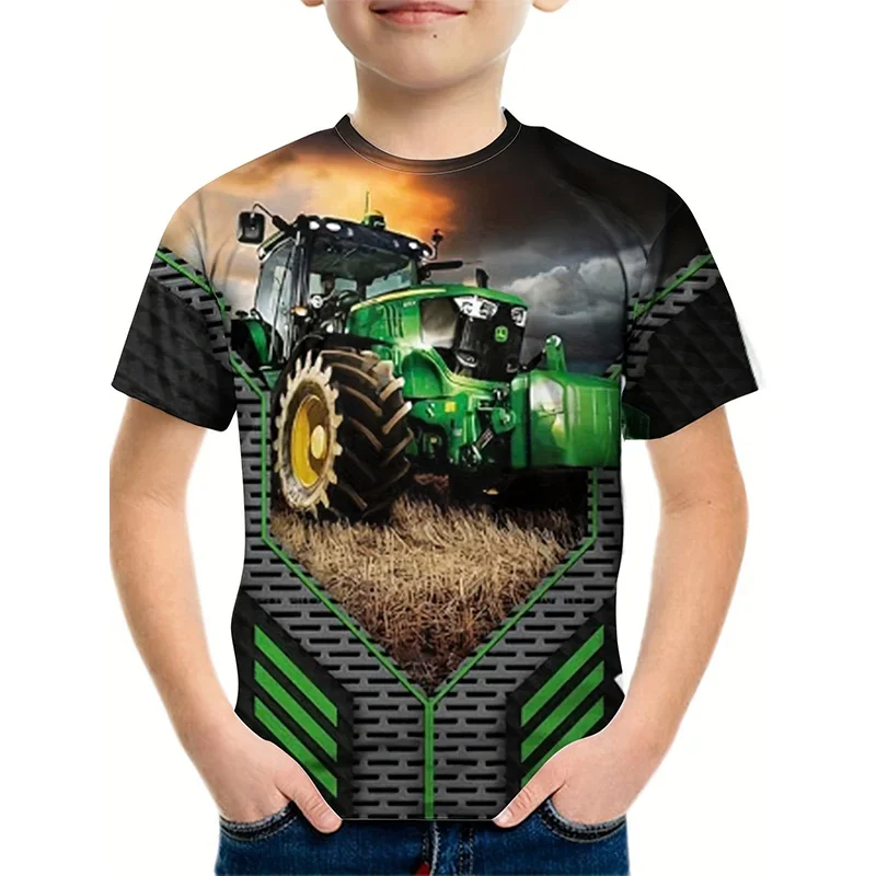 Children Shirt Summer Boys T-shirts Kids Truck Tractors 3D Printing T-shirt Boy Clothes Baby Girls Tops Car Tractor Short