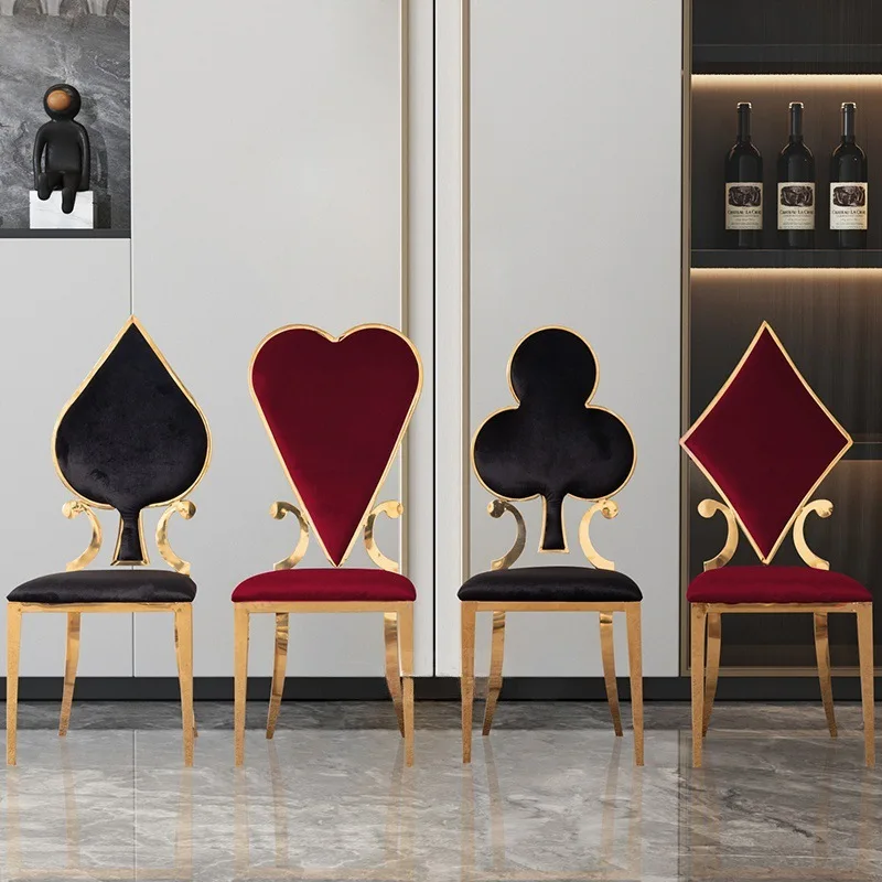 Modern simple stainless steel light luxury hotel dining chair high-end soft bag white leather back chair fashionable home