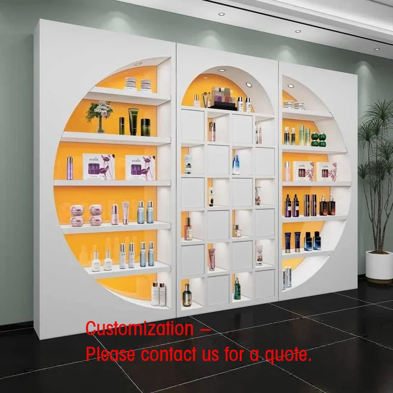 custom.Multi-Tiered LED Cosmetic Display Stand Solid Back Heavy Duty Varnished Ladder Shelf Customizable Dimensions