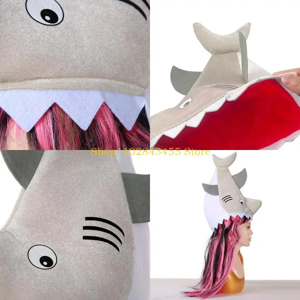 49MC Large Hat for Adult Halloween Shark Cosplay Hat Dress-up Party Photography Props Cartoon Oversized Cosplay Beanie