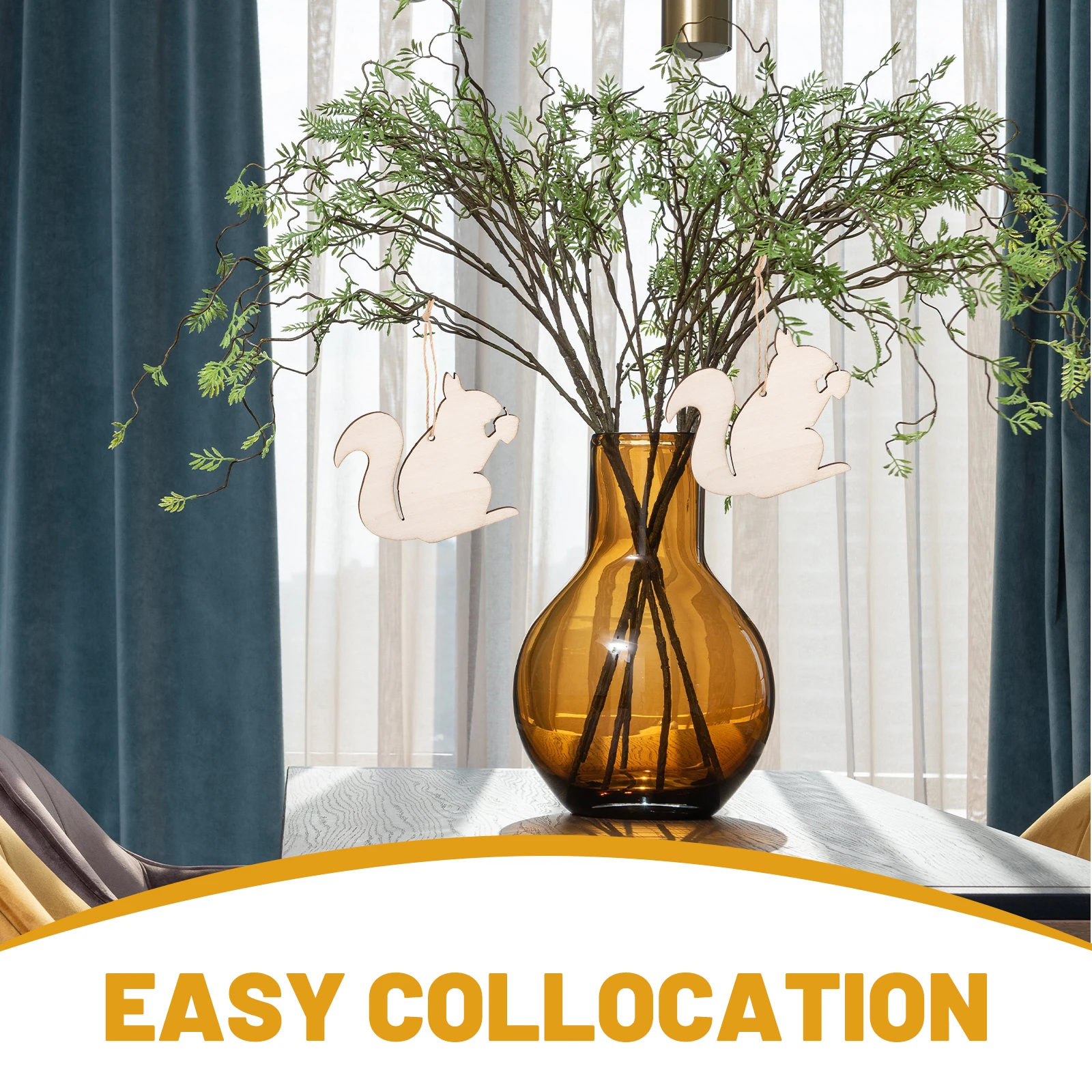 

20 Pcs Squirrel Shaped Wood Chips Hanging Decor Unfinished Crafts Blank Slices Beige For Home Party Supplies Christmas