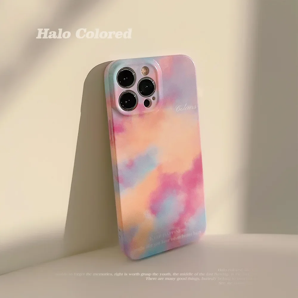 Retro rosy cloud Oil Painting art Phone Case For iPhone 15 14 13 12 11 Pro Max Xr X 7 8 14 Plus Case Cute Glossy film hard Cover