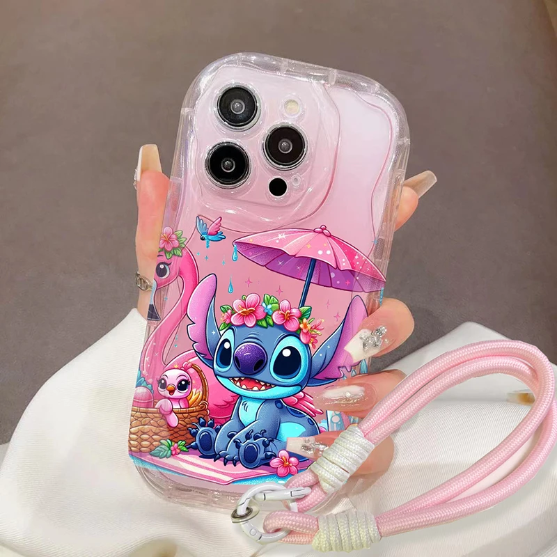 Stitch Cartoon Case For OPPO A18 A38 A3X A52 A72 A15 A15S A35 A16 A16S A17 A17K A5 A9 A3S A12E A53 A33 A53S 4G A55 Lanyard Cover