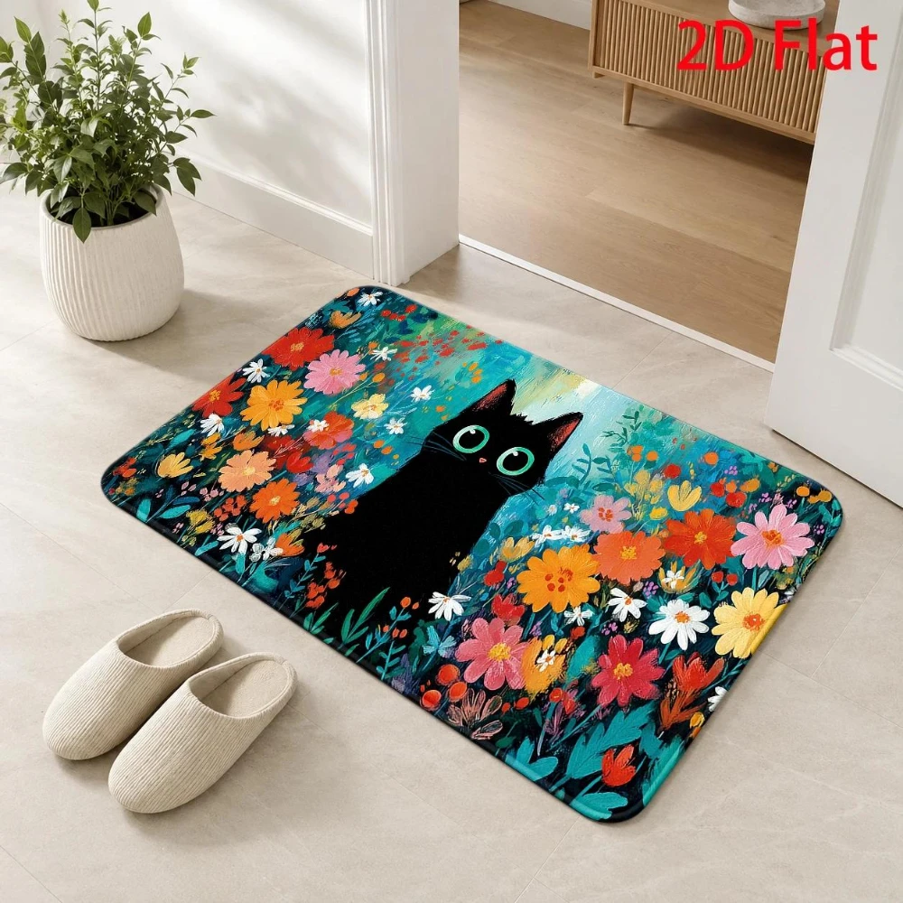 Cute Kittens Yarn Basket Doormat Welcome Rug Living Room Front Door Entryway Porch Back Door Non Slip Floor Mat Home Decor