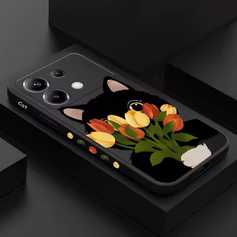 Tulip Cute Cat Phone Case For Xiaomi Poco F8 F7 X7 X6 F6 M6 M5 M5S F5 X5 F4 X4 M4 F3 M3 X3 Pro 4G 5G GT Silicone Cover