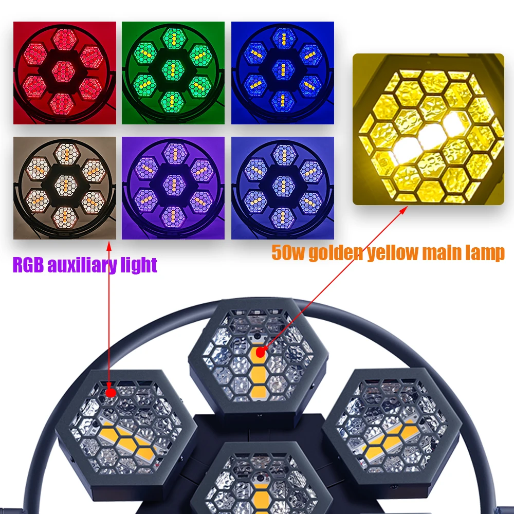 2 قطعة/المجموعة 350 واط أضواء فلاش الرجعية RGB + 7 الذهبي الأصفر Cob ضوء المرحلة DMX DJ الإضاءة المرحلة ضوء تأثير للحزب ديسكو الإضاءة