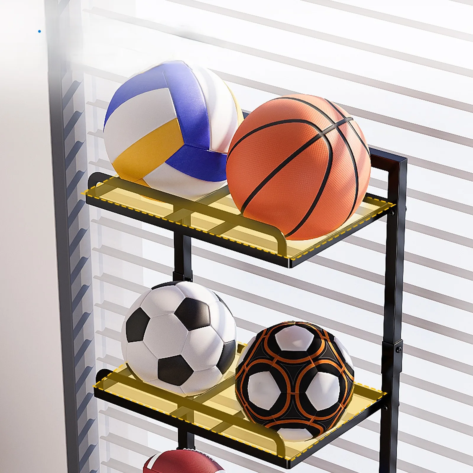 가정용 다층 금속 농구 및 축구 공 정리대 바닥 설치형 보관 바구니 공 정리대