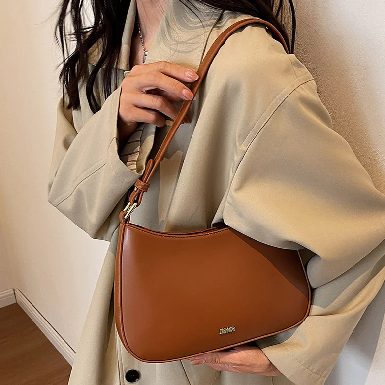 Retro Leather Underarm Bag Women\'s Solid Color Luxury Handbag Designer Large Capacity Simple Satchel Ladies Vintage Shoulder Bag