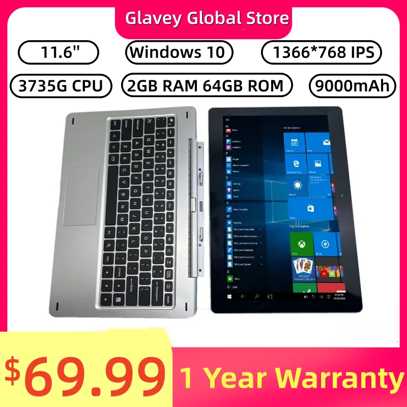 T10 11.6'' Windows 10 Tablet PC 1560XTS Quad Core 2GB RAM 64GB ROM 1366*768 IPS Intel Atom 3735G With HDMI-Compatible