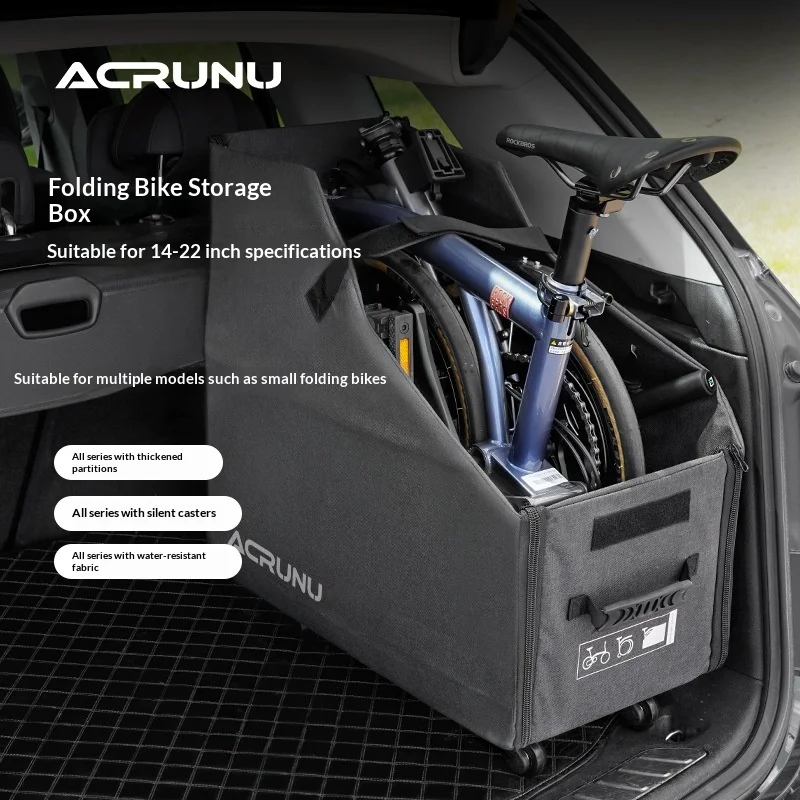 

Складной бокс для хранения велосипедов Acrunu, портативный, для велосипедов от 14 до 22 дюймов, водонепроницаемый, утолщенный, с бесшумными универсальными колесами, для багажника автомобиля, для путешествий