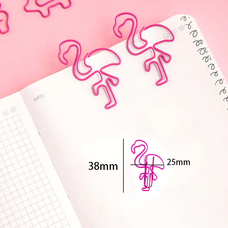 10pcs/Package Beautiful Flamingo Bookmark Creative Metal Shaped Paper Clip Paper Clip Bookmark Stationery School Office Supplies