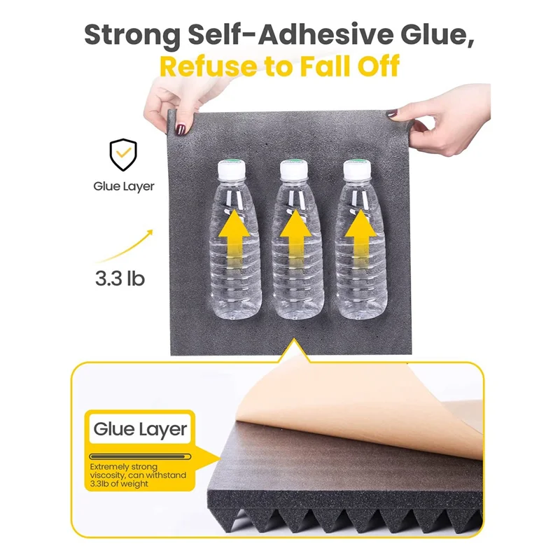 12 Pack Self-Adhesive Sound Proofโฟมแผง 2x12x12 นิ้วการออกแบบพีระมิดโฟมอะคูสติก,สําหรับHome Studio,สีดํา + สีเทาG