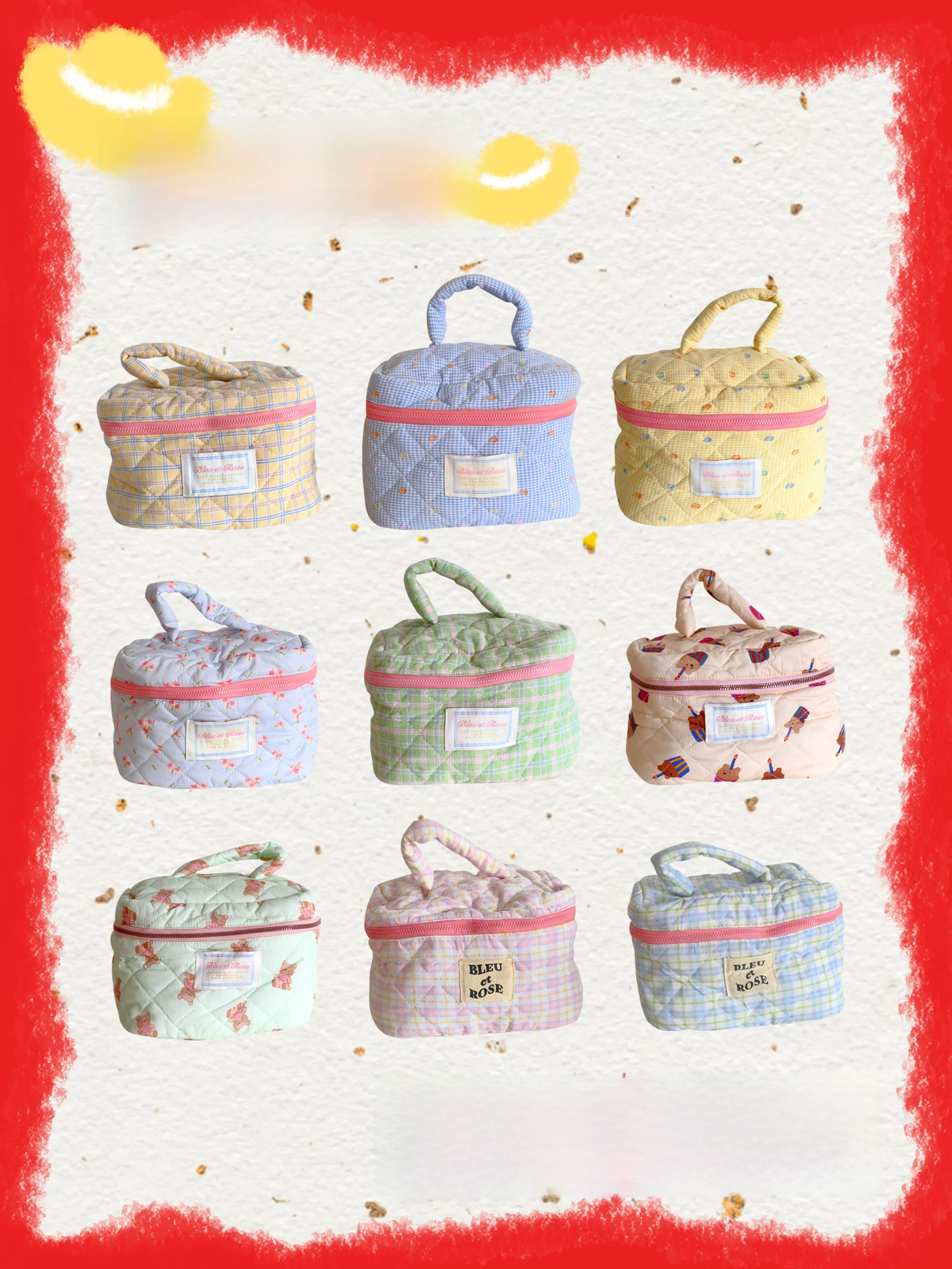 

Большая 3D-сумка-органайзер с клетчатым узором и застежкой-кнопкой, с ушками, сине-розовая, из хлопка и льна