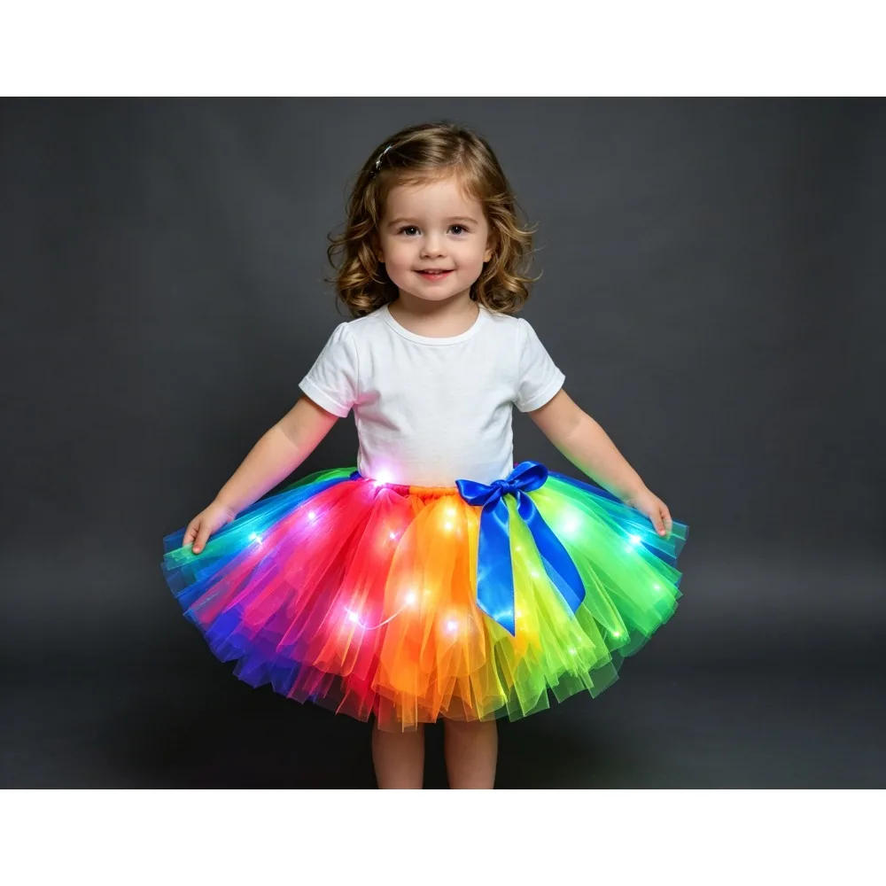 Baby LED Light Up Fluffy Tulle Tutu Skirt Sheer Mesh Flowy Half Skirt for Party Carnival Halloween Festival Wear for daily wear