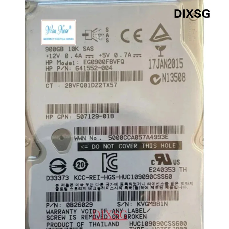 

For HP 900GB 2.5" SAS 10K 719429-001 EG0900FBVFQ 10000RPM HDD 641552-004 507129-018