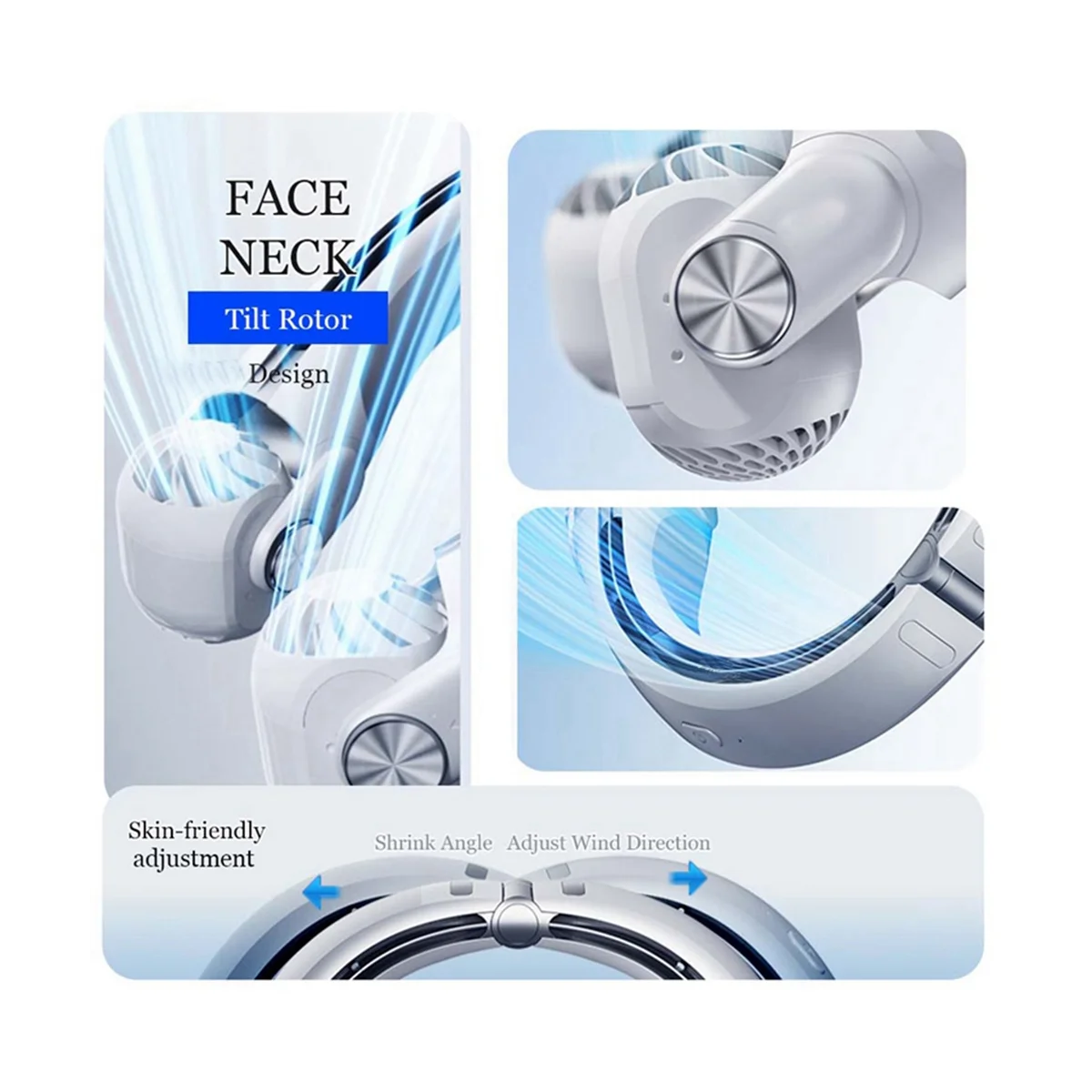 Ventilador de pescoço portátil de 3 velocidades, ventilador de resfriamento com faixa de pescoço mãos-livres, mini ventiladores turbo recarregáveis USB
