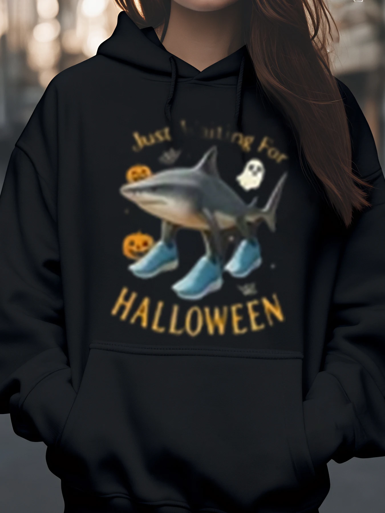 هوديي مطبوع عليه Shark مع أحذية الهالوين للارتداء الكاجوال للنساء والفتيات