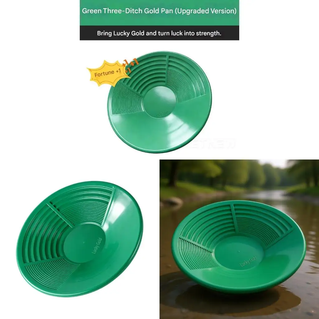  Strong Plastic Gold Pan with Shallow Channel Structure 34cm Green for Stable Clear During Mountain River Panning