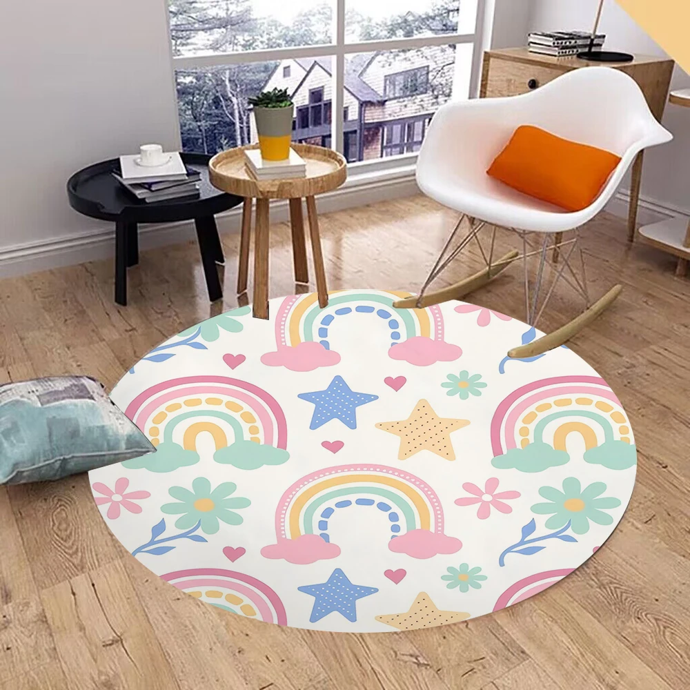 

Радужный круглый ковер — моющийся нескользящий коврик для спальни, гостиной и детской игровой комнаты
