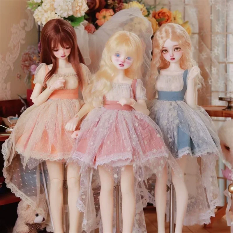 

bjd doll clothes are suitable for 1/4 size lace waist-cinched trailing princess dresses, puffy dresses and doll accessories