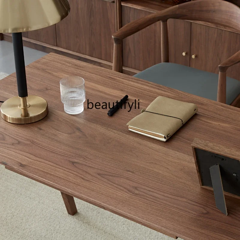 Desk Bookcase Combination Bookshelf Nordic Writing Desk Home Bedroom Black Walnut Solid Wood Writing Desk AA