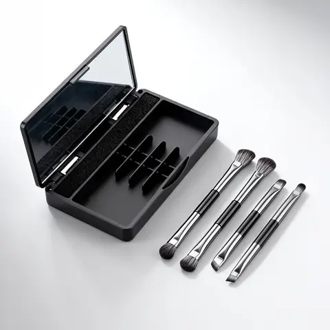 Portable Double-Ended Makeup Brush Set with Mirror