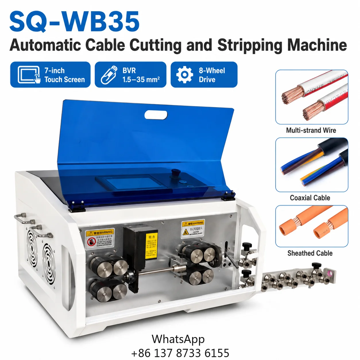 SQ-WB35 Cable Cutting Stripping Machine BVR 1.5-35 Sq Mm 7-Inch Touchscreen 8-Wheel Drive For Multi-Core Sheathed Cable
