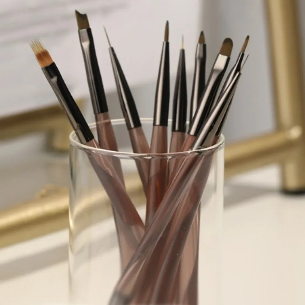 9Pcs/set Professional Acrylic Nail Brush Set Uv Gel Portable Nail Art Brush Multi-functional Nail Line Draw