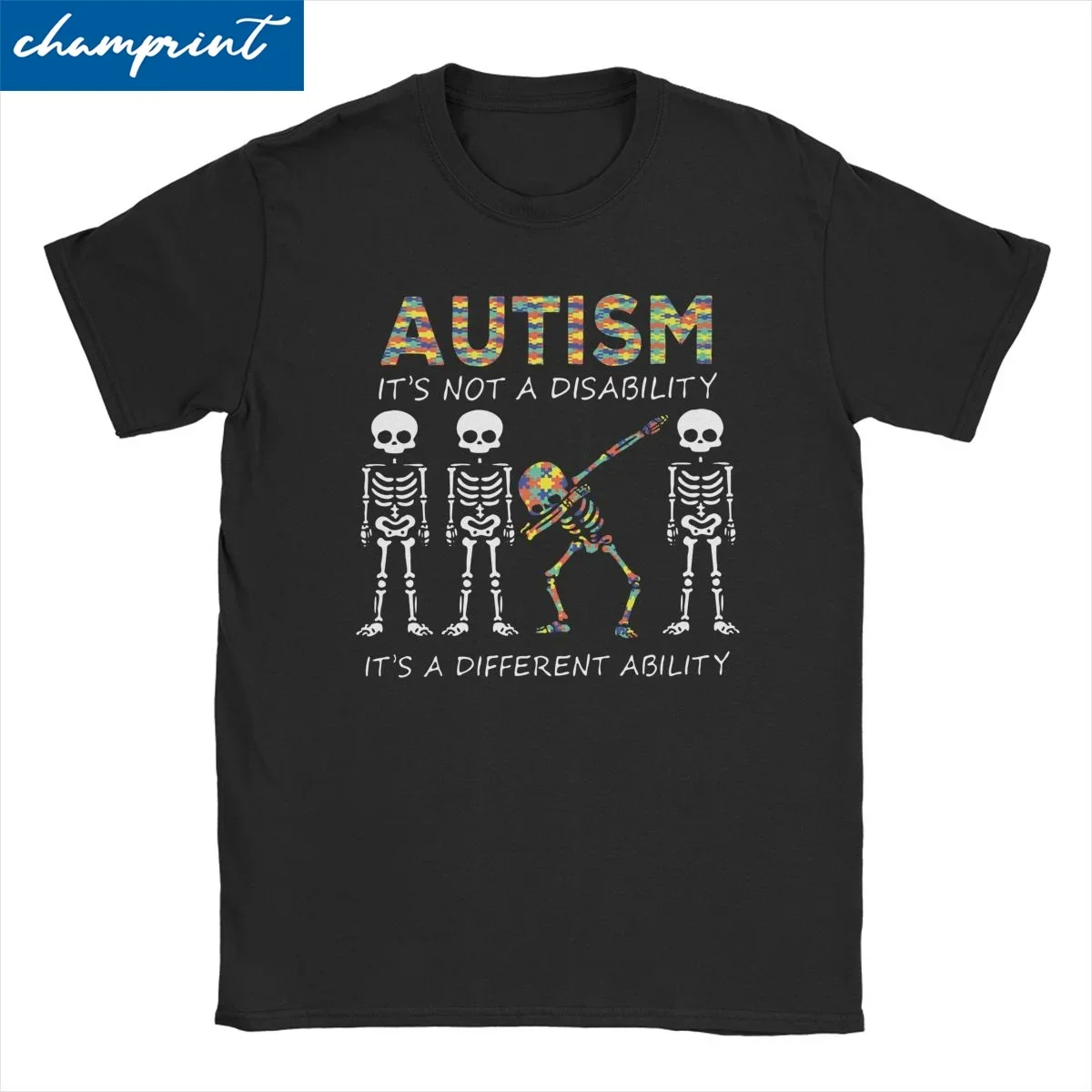 Autism It's A Different Ability Dabbing Skeleton T-Shirts Men Cotton T Shirt Autismo Autistic Awareness Tee Shirt Birthday Gift