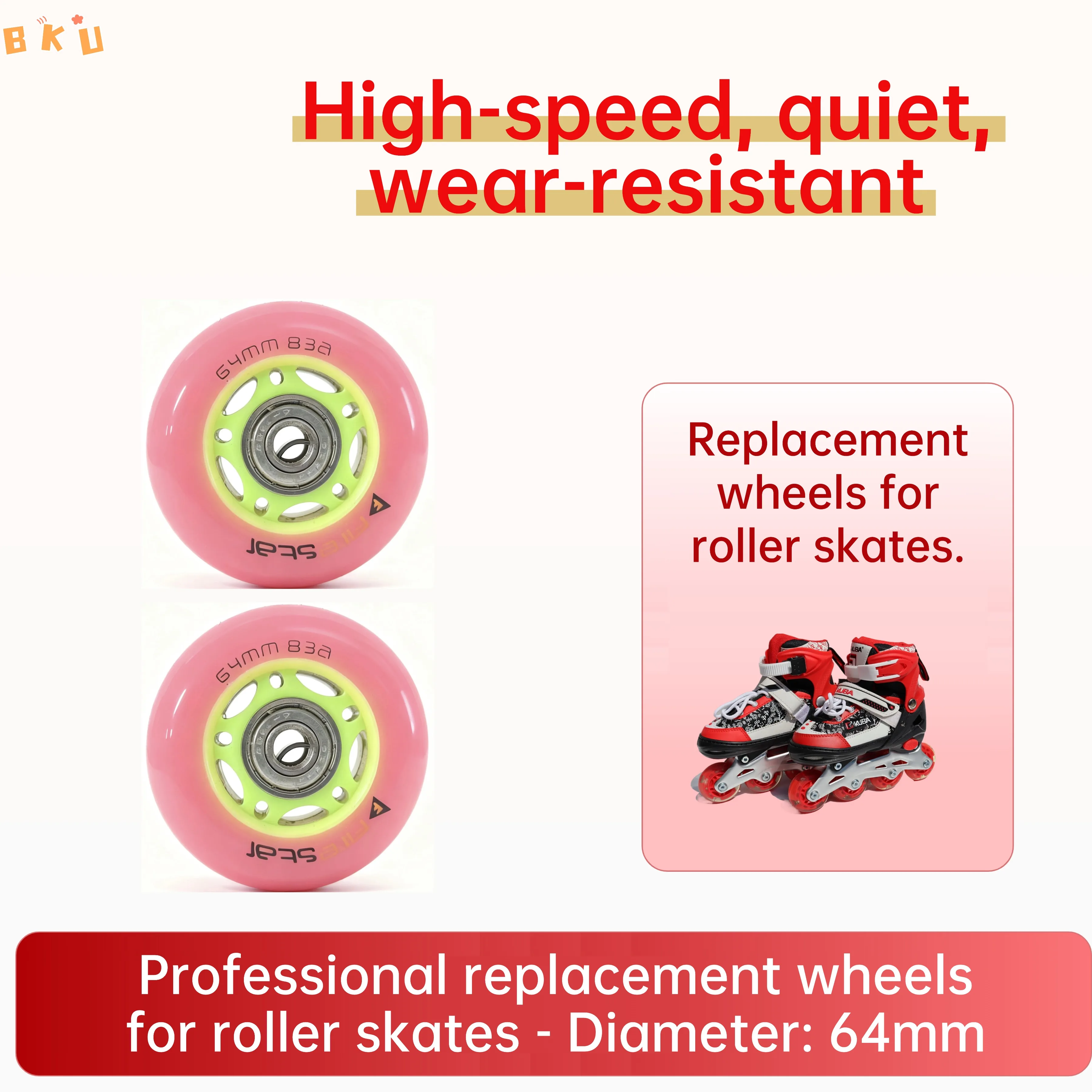 عبوتان من عجلات البولي يوريثان متعددة الوظائف، 64 مم عالية السرعة وهادئة ومقاومة للاهتراء، مع محامل Abec-7 للزلاجات المضمنة والدراجات البخارية والأمتعة