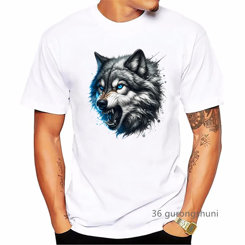 2024 Hot Sale Angry Wolf Animal Printed T Shirt Men'S Clothing Summer Fashion Short Sleeve T-Shirt Homme Streetwear