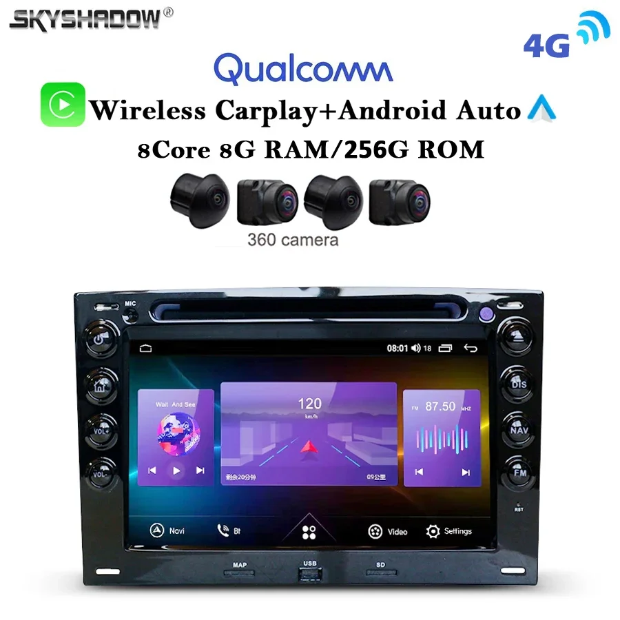 12G+256G Carplay Auto Android 13.0 4G LTE IPS DSP Car DVD Player GPS Map WIFI Bluetooth RDS Radio For Renault Megane 2003- 2008