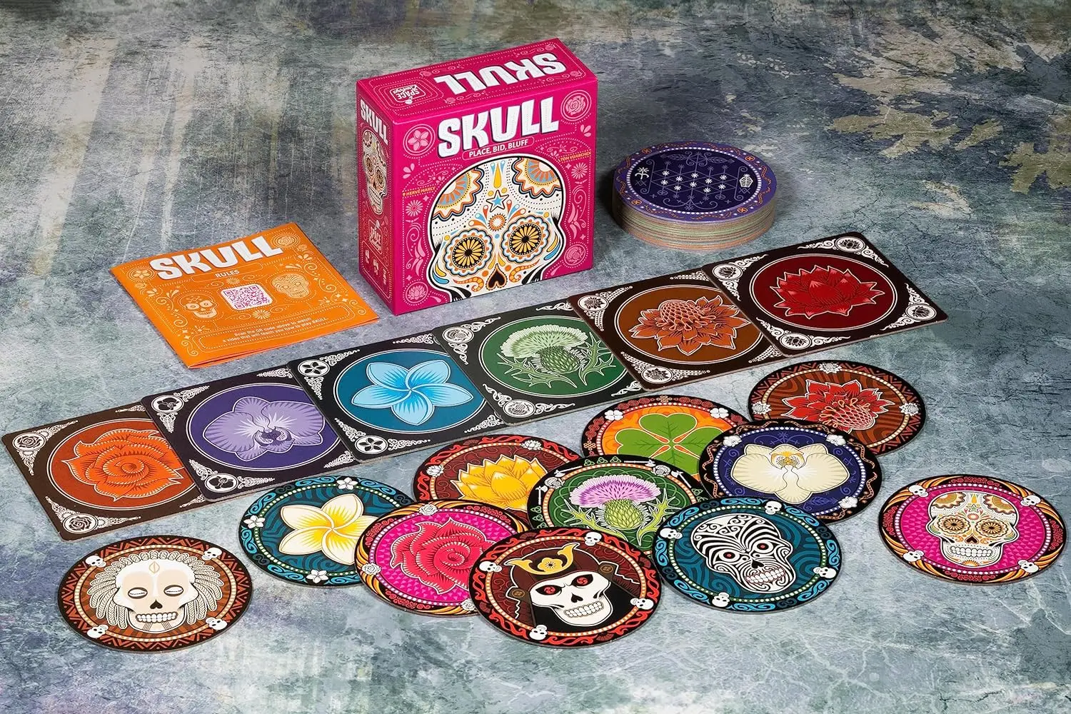 Król czaszki kwiatowej | Bluffing Card Game | Gra imprezowa | Wiek 10+ | 3-6 graczy | 20–30 minut grających