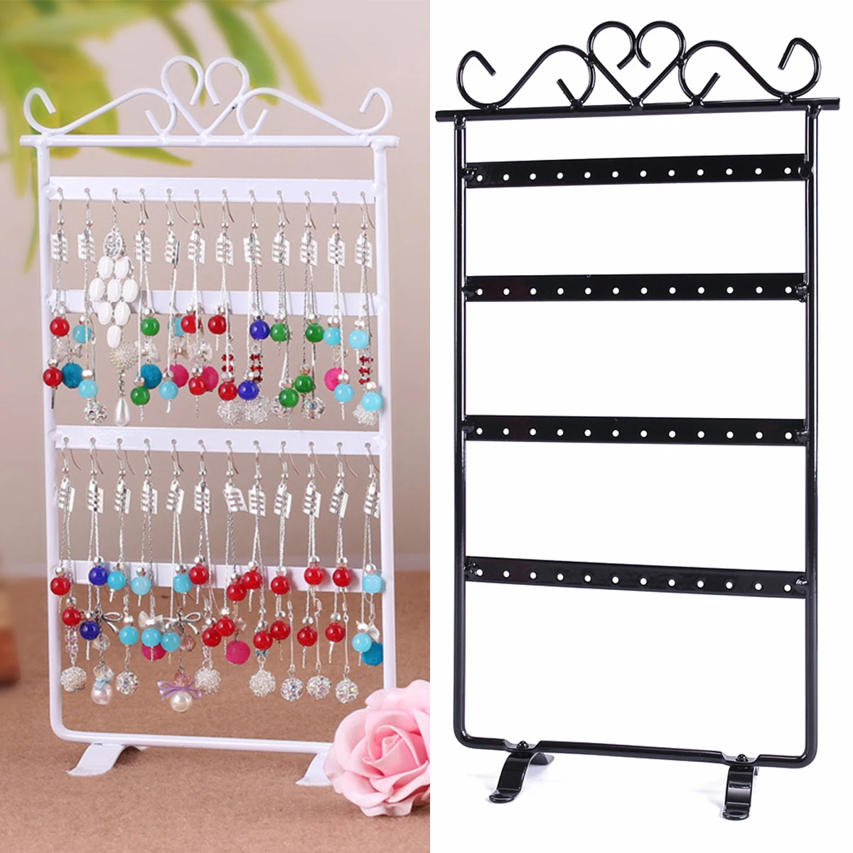 

Earrings Display Holder 48 Holes Mounted Earring Necklace and Bracelet Jewelry Organizer Fine Metal Storage Stand Holder