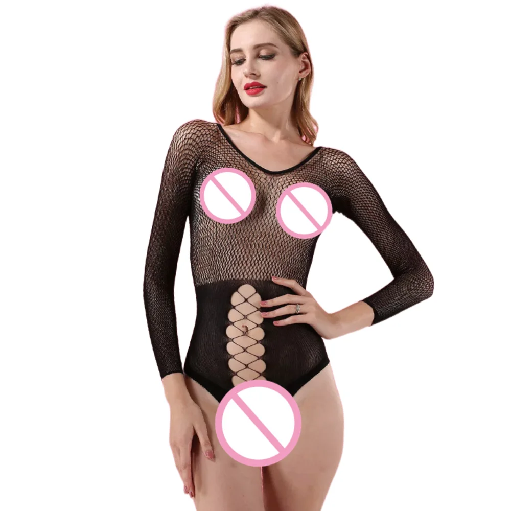 Fishnet Stocking Women - 섹시한 블랙 망사 란제리 바디수트 여성용