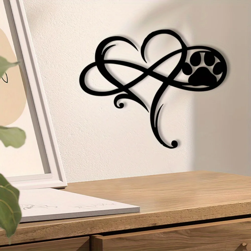 Arte de Pared de Aluminio con Símbolo de Infinito y Huella de Pata de Mascota, Recubrimiento en Polvo Antioxidante, Decoración para Interiores y Exteriores, Hogar y Oficina